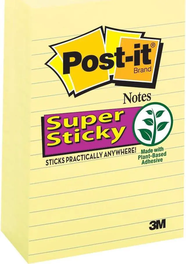 Alt view image 10 of 18 - 3M 6605SSCY Super Sticky Notes  4 x 6  Canary Yellow  Five 90-Sheet Pads Pack