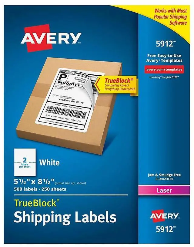 Alt view image 4 of 10 - Avery Shipping Labels, TrueBlock Technology, Permanent Adhesive, 5-1/2" x 8-1/2", 500 Labels (5912)
