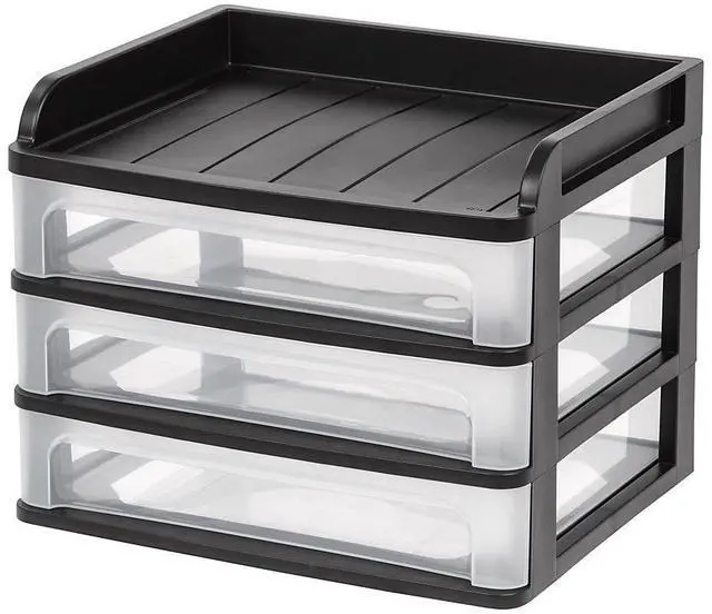Main image of IRIS® 3-Drawer Medium Desktop Storage, 11 1/4"H x 14 1/4"W x 11 13/16"D, Black