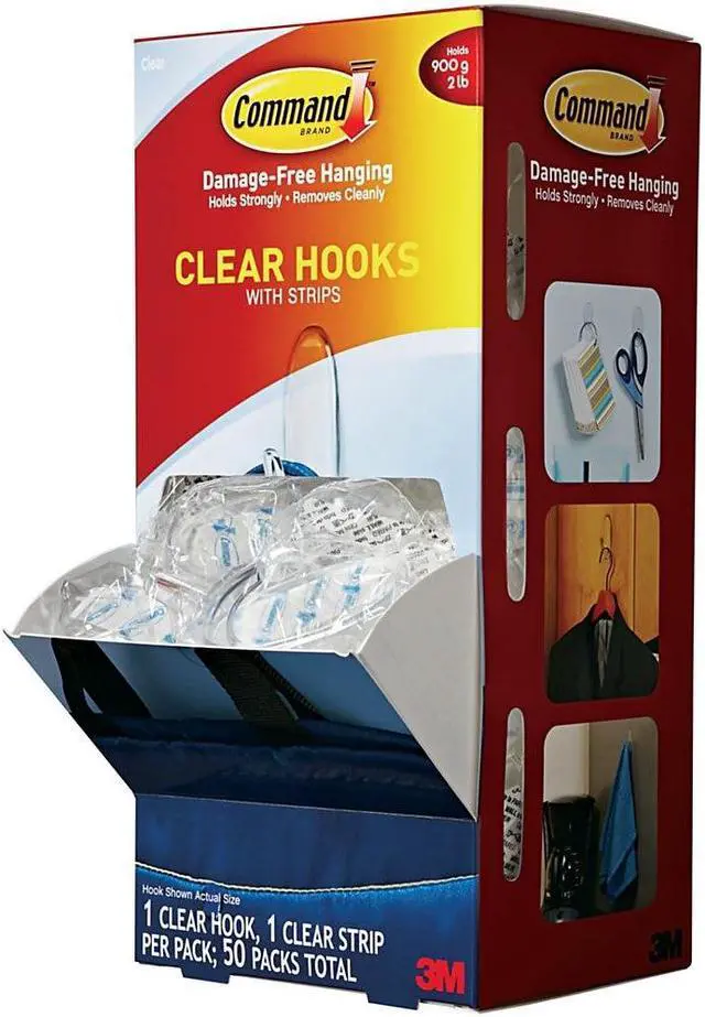 Alt view image 4 of 8 - Clear Hooks & Strips, Plastic, Medium, 50 Hooks w/50 Adhesive Strips p