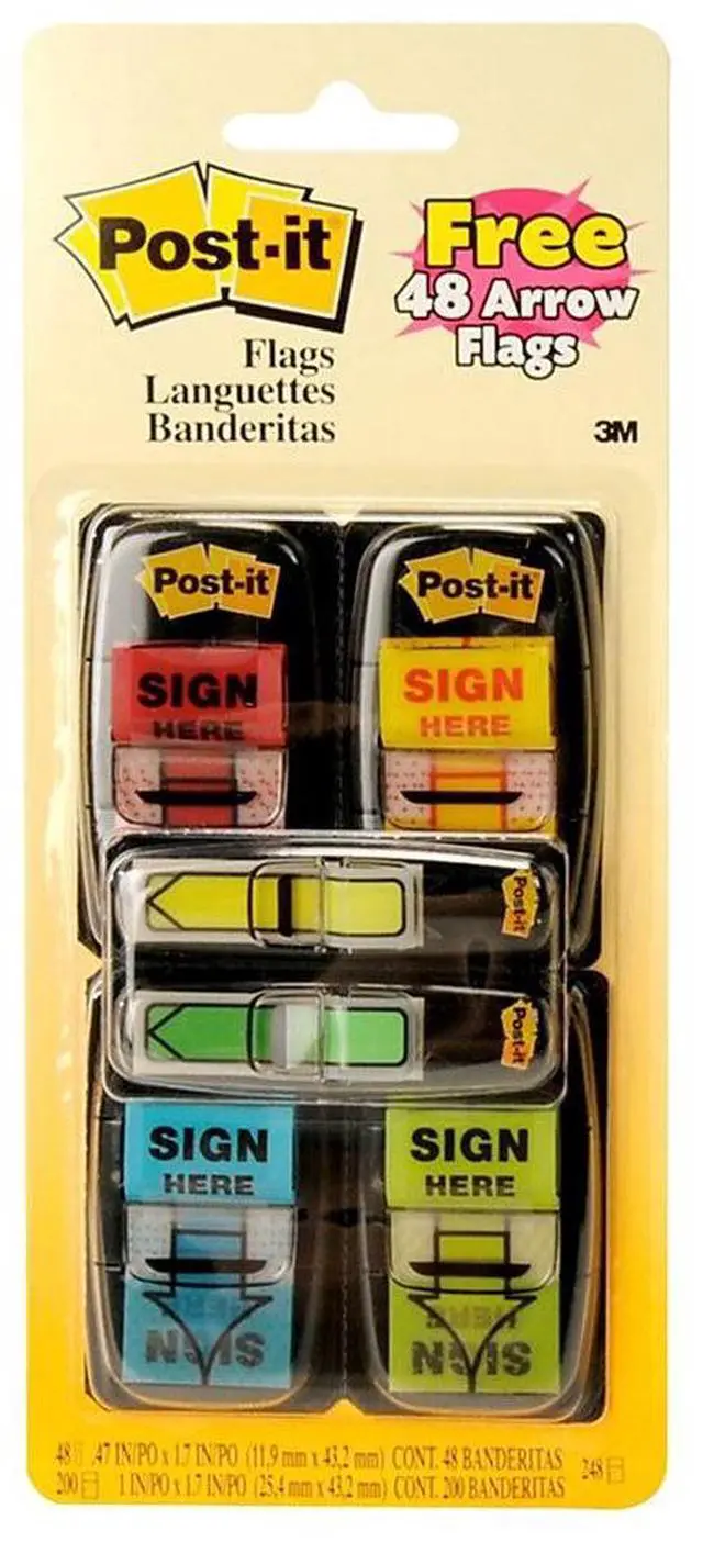 Alt view image 2 of 20 - Post-it Arrow Message 1" Page Flags 200 "Sign Here" 48 Arrow Four Colors 248