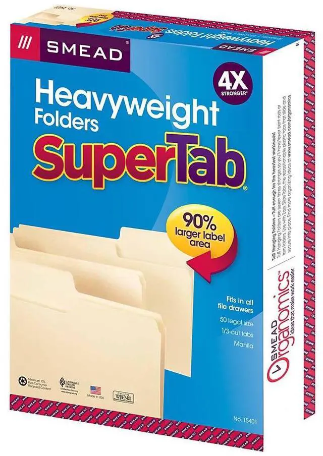 Alt view image 4 of 18 - Smead 15401 - SuperTab Heavyweight Folder, Manila, 1/3 Cut, Legal, 50/BX