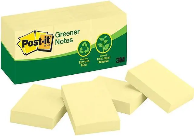 Alt view image 4 of 16 - Post-it Recycled Note Pads 1 1/2 x 2 Canary Yellow 100-Sheet 12/Pack 653RPYW