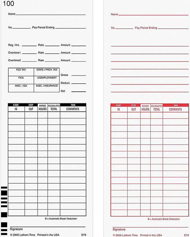 Time Clock Cards for Lathem Time 7000E/7500E, Two Sides, 3.38 x 8.78, 100/Pack Time Clock Cards for Lathem Time 7000E/7500E, Two Sides, 3.38 x 8.78, 100/Pack