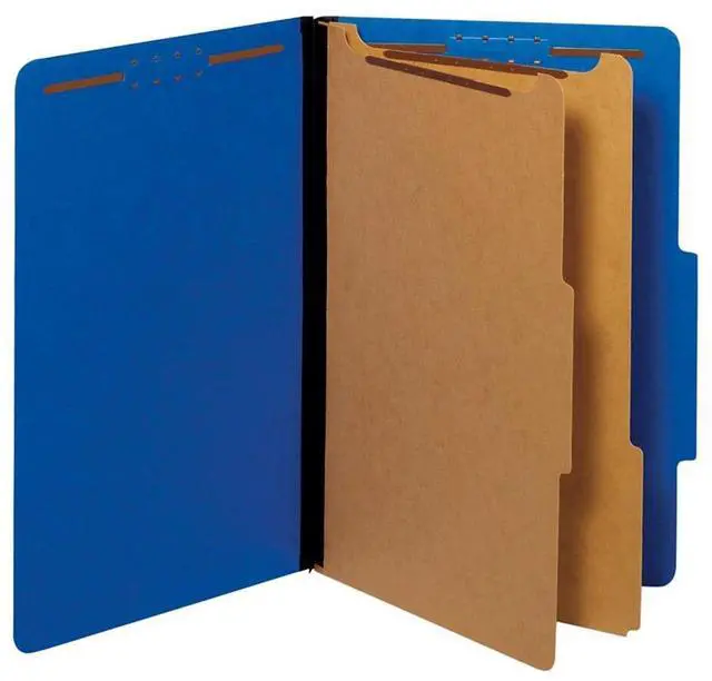 Main image of Globe-Weis Colored Classification Folders, 2/5 Cut Tab, 2 Dividers, Embedded Fasteners, Legal Size, Dark Blue, 10 Folders Per Box (29035GW)