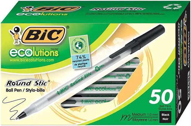 Alt view image 3 of 20 - BIC Ecolutions Round Stic Ballpoint Pen Black Ink 1mm Medium 50/Pack GSME509BK