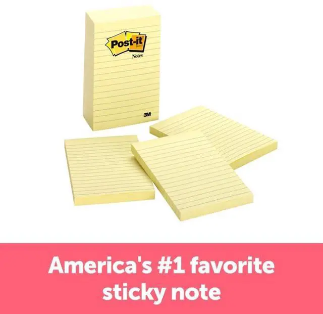 Alt view image 10 of 20 - 3M 6605PK Bonus Pack, 4 x 6, Lined, Canary Yellow, 5 100-Sheet Pads/Pack