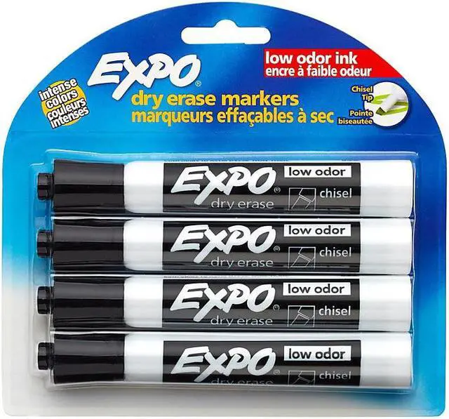 Alt view image 6 of 9 - Expo Low Odor Dry Erase Markers, Chisel Tip, Black Ink, 4-Count (80661)