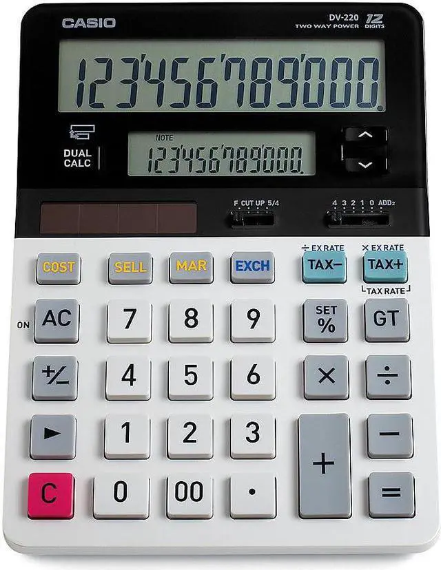 Alt view image 4 of 10 - CASIO DV-220 D-220 Dual Display Calculator, Battery/Solar Powered - 1.4" x 5.3" x 7.4" - White - 1 Each