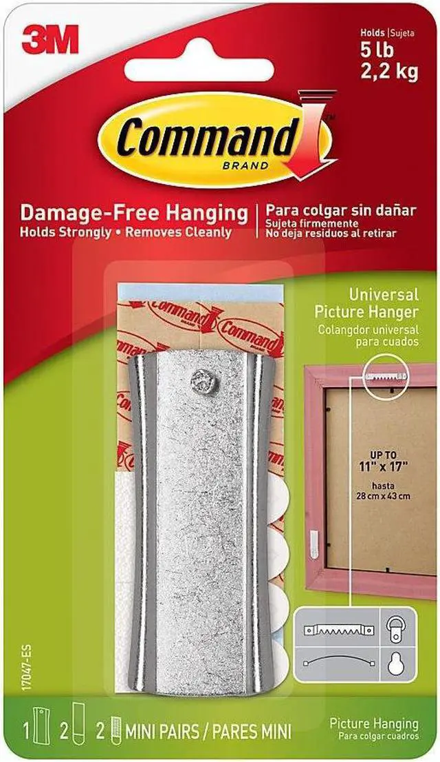 Alt view image 4 of 20 - 3M 17047 Command Sticky Nail Sawtooth Hanger 1 hanger, 2 large strips, 2 sets of mini str