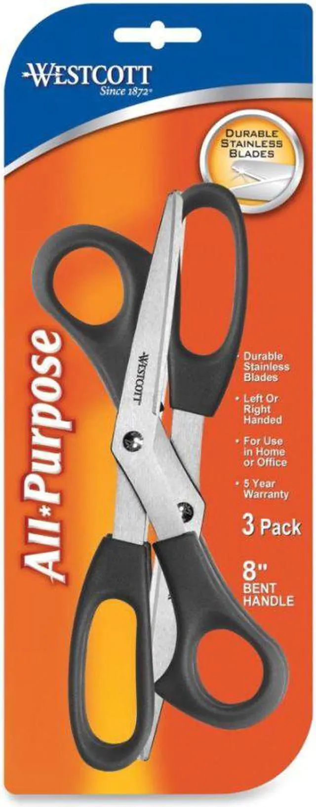 Alt view image 6 of 7 - Westcott Scissors,8"bentstr,3pk,Bk 13402