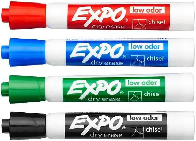 Alt view image 2 of 15 - Expo Low-Odor Dry-Erase Marker, Peggable Card, Broad Chisel Tip, 4-Pack Assorted