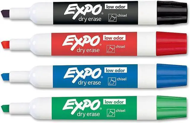 Alt view image 6 of 15 - Expo Low-Odor Dry-Erase Marker, Peggable Card, Broad Chisel Tip, 4-Pack Assorted