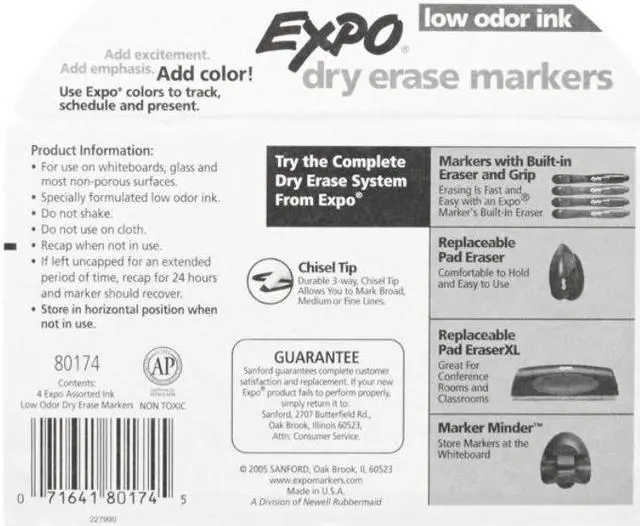 Alt view image 5 of 15 - Expo Low-Odor Dry-Erase Marker, Peggable Card, Broad Chisel Tip, 4-Pack Assorted