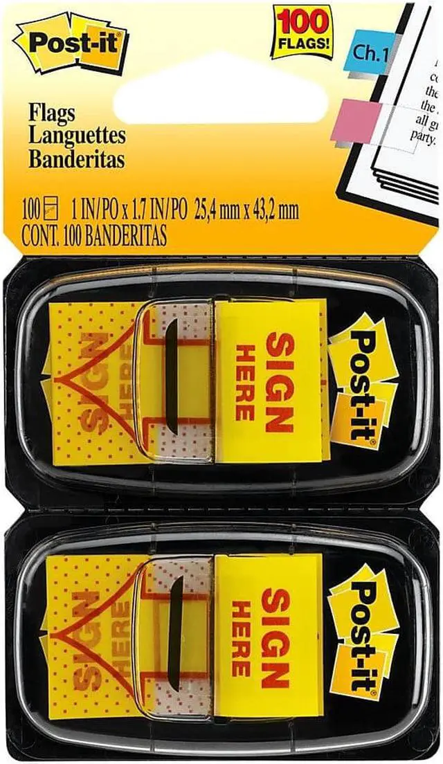 Alt view image 5 of 20 - 3M 680SH2 Message Flags Sign Here Yellow Two 50-Flag Dispensers per Pack