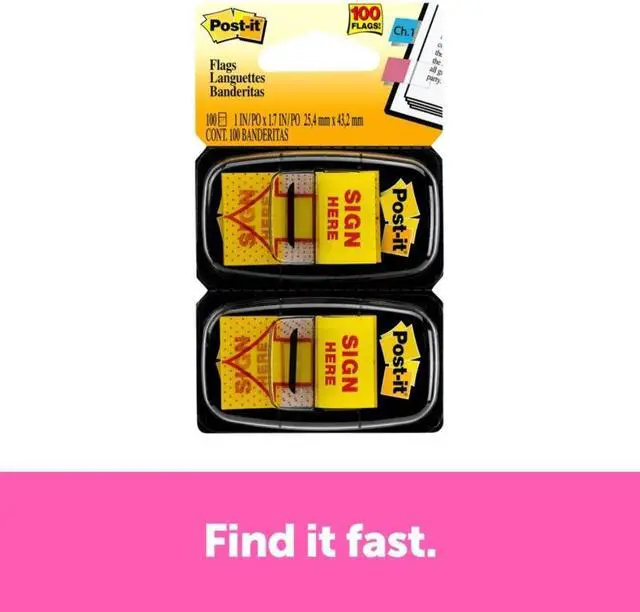 Alt view image 7 of 20 - 3M 680SH2 Message Flags Sign Here Yellow Two 50-Flag Dispensers per Pack