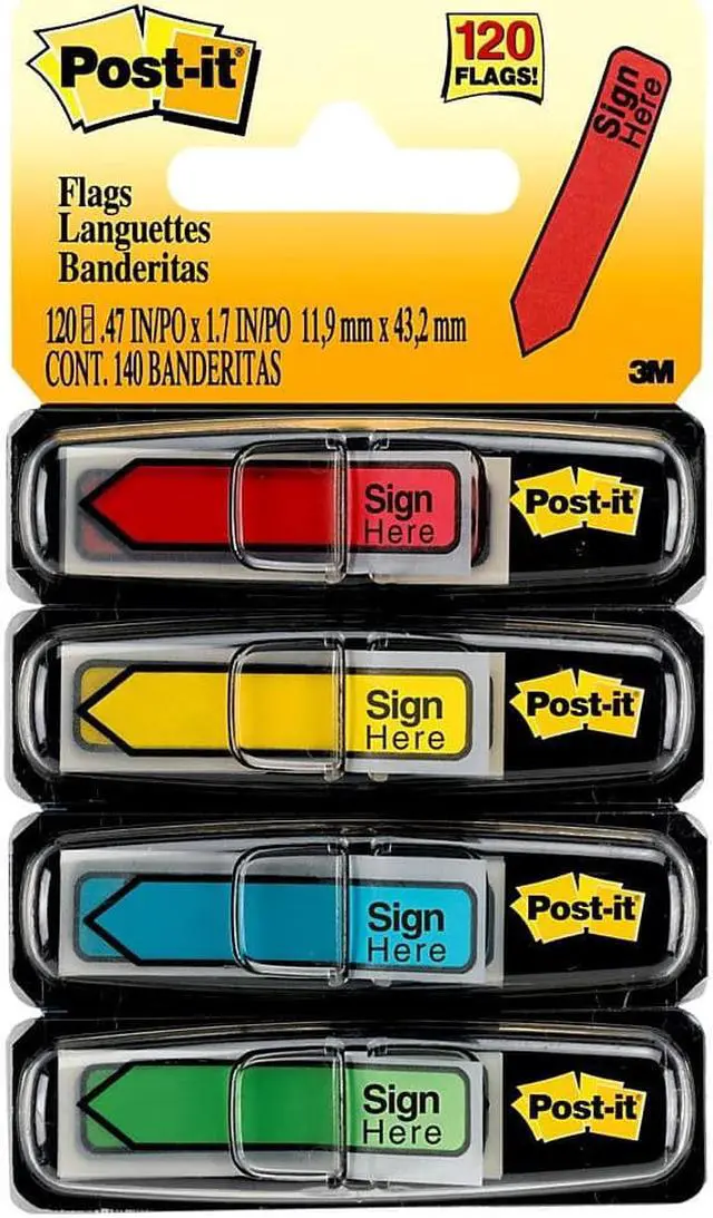 Alt view image 7 of 20 - 3M 684SH Arrow Flags    Sign Here    4 Colors with Dispensers  120 Pack