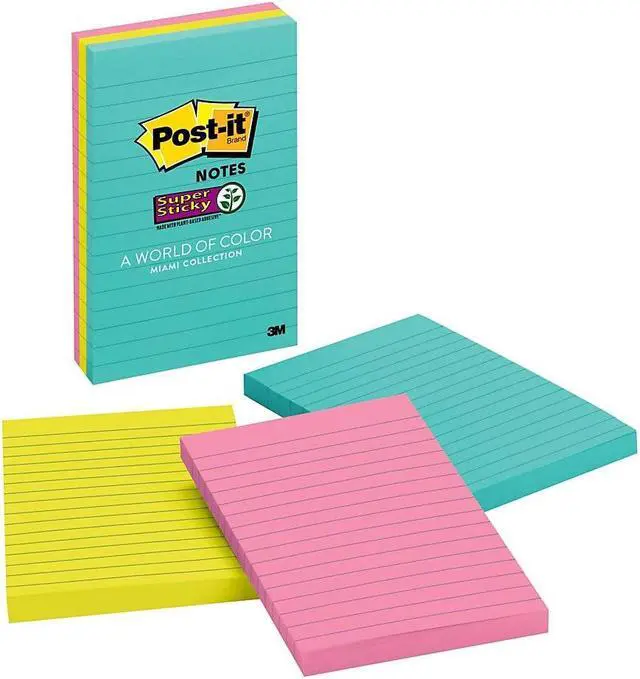 Alt view image 4 of 20 - Post-it Super Sticky Pads in Miami Colors 4 x 6 Miami 90/Pad 3 Pads/Pack 6603SSMIA