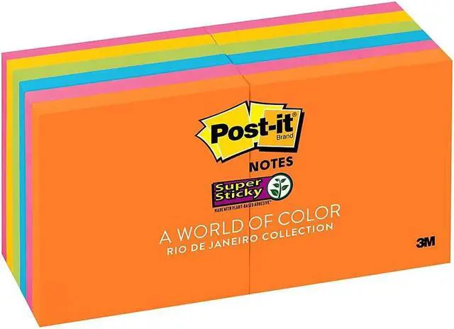 Alt view image 7 of 20 - Post-it Pads in Rio de Janeiro Colors 3 x 3 90-Sheet 12/Pack 65412SSUC