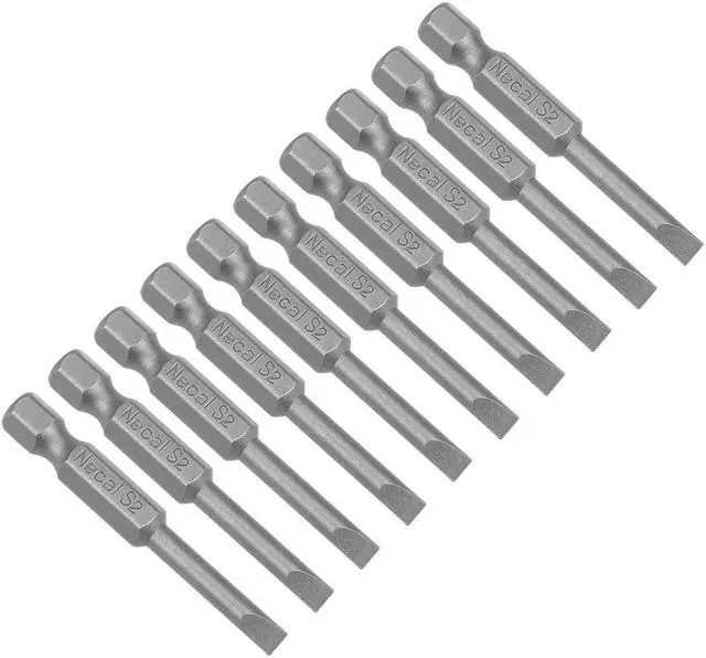 Main image of 10Pcs 1/4" Hex Shank 50mm Length Magnetic SL4 Slot Head Screwdriver Bits S2 Alloy Steel