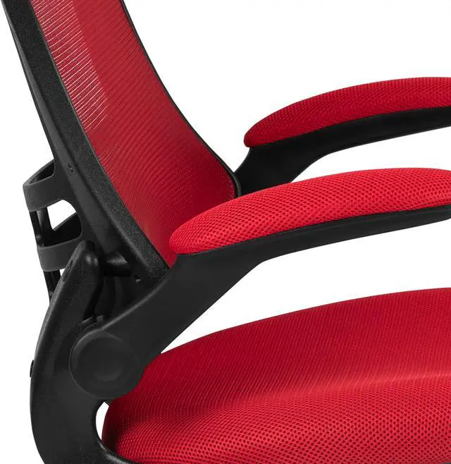 Alt view image 6 of 20 - Mid-Back Red Mesh Ergonomic Drafting Chair with Adjustable Foot Ring and Flip-Up Arms