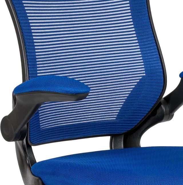 Alt view image 6 of 20 - Mid-Back Blue Mesh Ergonomic Drafting Chair with Adjustable Foot Ring and Flip-Up Arms