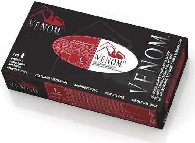 Alt view image 3 of 8 - Venom Nitrile Exam Gloves Large Black Powder-Free 100/Box