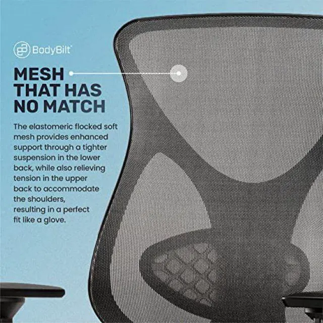 Alt view image 3 of 7 - Midcelli by BodyBilt® Ergonomic Mesh Mid-Back Chair|Home or Office Seating|Elastomeric Mesh|Adjustable: Arms, Lumbar, Seat Depth, Height, Tilt, Tilt Tension, Made in the USA.