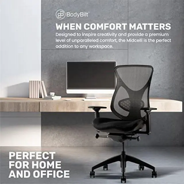 Alt view image 7 of 7 - Midcelli by BodyBilt® Ergonomic Mesh Mid-Back Chair|Home or Office Seating|Elastomeric Mesh|Adjustable: Arms, Lumbar, Seat Depth, Height, Tilt, Tilt Tension, Made in the USA.