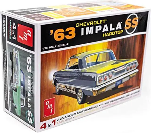 Alt view image 6 of 9 - Skill 2 Model Kit 1963 Chevrolet Impala SS Hardtop 4 in 1 Kit 1/25 Scale Model by AMT