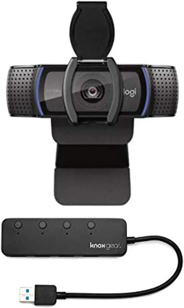 Alt view image 8 of 12 - Logitech C920S Pro HD Webcam Bundled with Knox Gear 4-Port 3.0 USB Hub