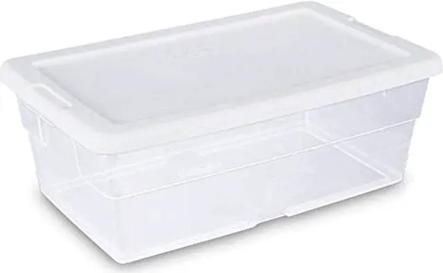 Alt view image 10 of 12 - Sterilite 6 Quart Clear Stacking Closet Storage Tote Container with White Lid