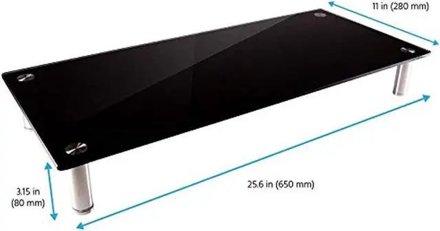 Alt view image 6 of 9 - Monoprice Medium Multimedia Desktop Stand, Black Glass 25.6" x 11.0" - Stand & Riser, Desktop TV Stand, Dual Monitors w/ Height Adjustable Legs