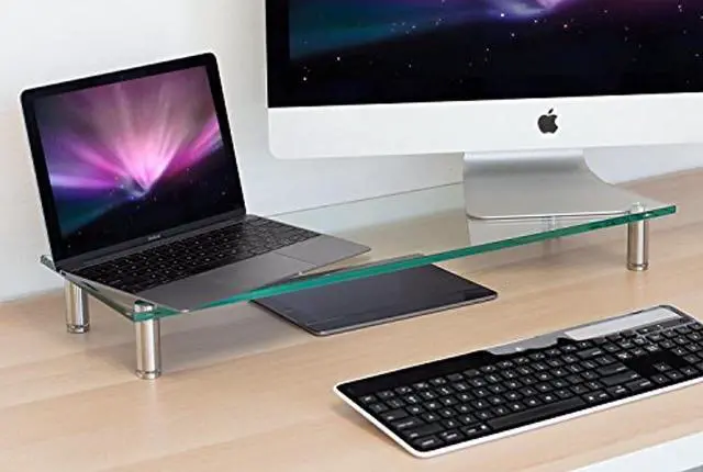 Alt view image 4 of 7 - Mount-It! Tempered Glass Computer Monitor Riser | 32" Max Screen Size | Extra Wide (27.5 Inch)