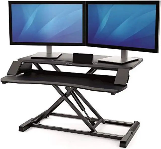 Alt view image 3 of 17 - fellowes corsivo height adjustable standing desk, sit to stand, gas spring riser converter, tabletop workstation, desk riser 8091001