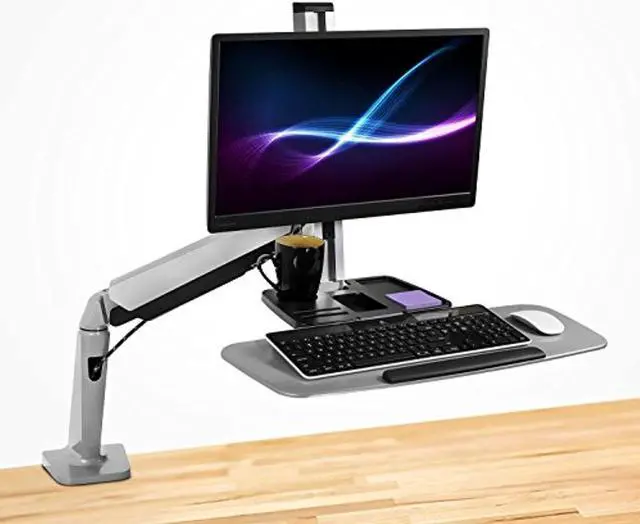 Alt view image 6 of 11 - Mount-It! Single Monitor Adjustable Sit Stand Workstation | Fits 17"-32" Screens