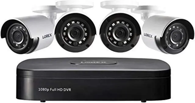 Main image of lorex 1080p wired weatherproof security system, 4 x 1080p hd bullet cameras w/with 4-channel 1tb dvr | ir night vision | advanc