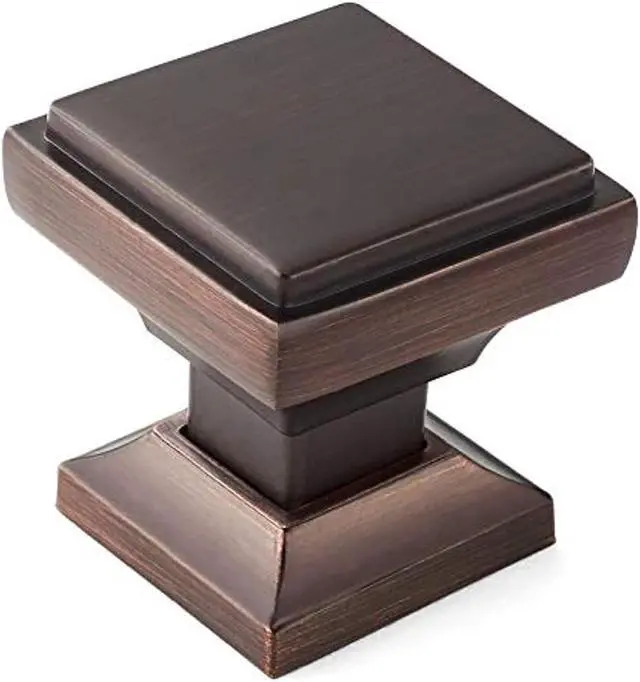 Alt view image 6 of 6 - Cauldham 10 Pack Solid Kitchen Cabinet Knobs Pulls (1-1/8" Square) - Transitional Dresser Drawer/Door Hardware - Style S685 - Oil Rubbed Bronze