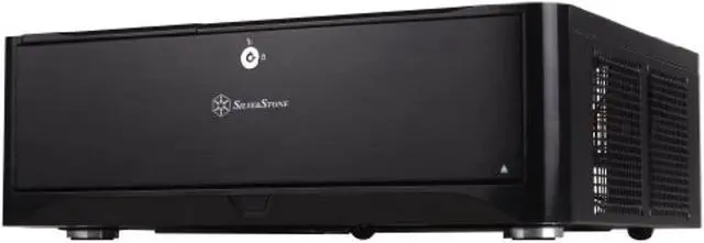 Main image of silverstone technology htpc case with aluminum front panel micro-atx, 2x hot-swap drive bays, 3x120mm golf bladed fan, usb 3.0 x2 in black gd06b-usa