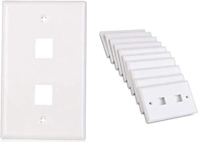 Main image of cable matters 10-pack low profile 2-port keystone jack wall plate in white