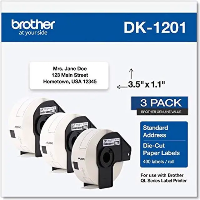 Main image of brother genuine dk-1201 die-cut standard address labels - long lasting reliability, die-cut standard address paper labels, 1.14? x 3.5? individual label size, 400 labels per roll, (1) roll per box
