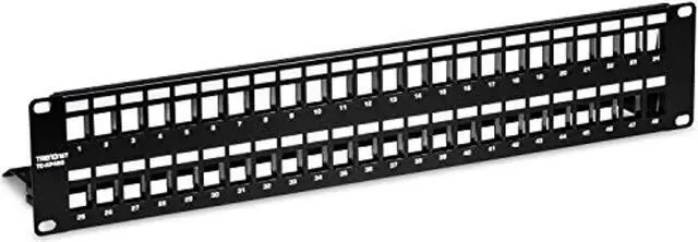 Main image of trendnet 48-port blank keystone shielded 2u hd patch panel, tc-kp48s, 2u 19? metal rackmount housing, network management panel, recommended with tc-k06c6a cat6a keystone jacks (sold separately)