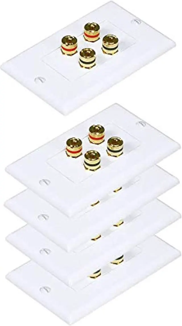 Alt view image 3 of 3 - iMBAPrice Premium 4 Connector Banana Wall Plate - Banana Plug Binding Post Wall Plate for 2 Speakers (5 Pack)