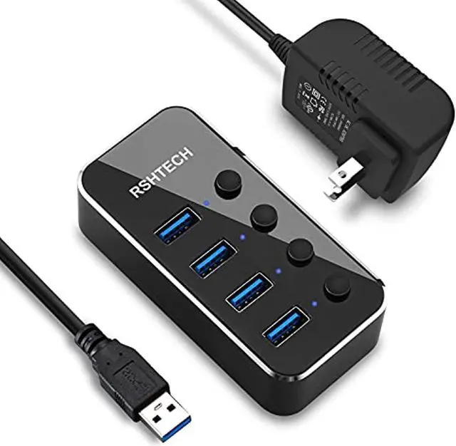 Alt view image 7 of 6 - Powered USB 3.0 Hub, RSHTECH 4 Port USB Hub Splitter Aluminum USB Data Hub Expander with Individual On/Off Switch and Universal 5V AC Adapter, 3.3ft USB 3.0 Cable(RSH-516)