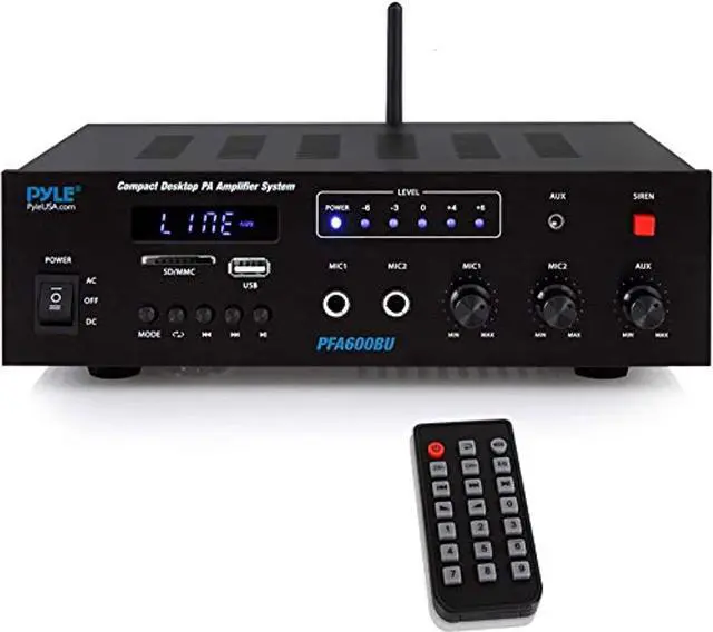 Alt view image 13 of 20 - Bluetooth Public Address Amplifier - Compact PA Speaker & Microphone Receiver System with (2) Mic Inputs, MP3/USB/SD Readers, FM Radio (300 Watt)