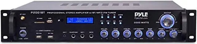 Alt view image 9 of 10 - multi channel bluetooth preamplifier receiver  2000 watt audio home speaker sound stereo receiver w/radio, usb, headphone, aux, rca, dual microphone w/echo, led, wireless streaming  pyle p2001bt