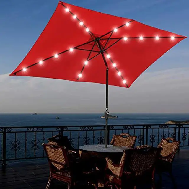 Alt view image 8 of 8 - Yescom 10x6.5FT Rectangle Outdoor Solar LED Patio Umbrella with Crank Tilt for Table Market Yard Deck Pool Party Red