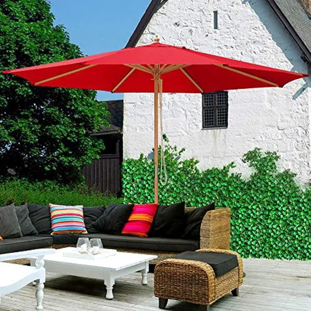 Alt view image 2 of 8 - Yescom 13FT Large Outdoor Patio Umbrella UV30+ Wood 8 Rib Pole for Table Beach Yard Garden Wedding Deck Cafe Pool Red