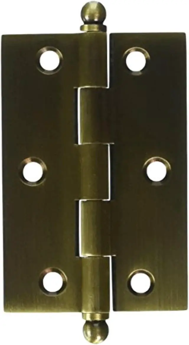 Alt view image 2 of 3 - 3 in. x 2 in. Solid Brass Cabinet Hinge w Ball Tips - Pair (Antique Brass)