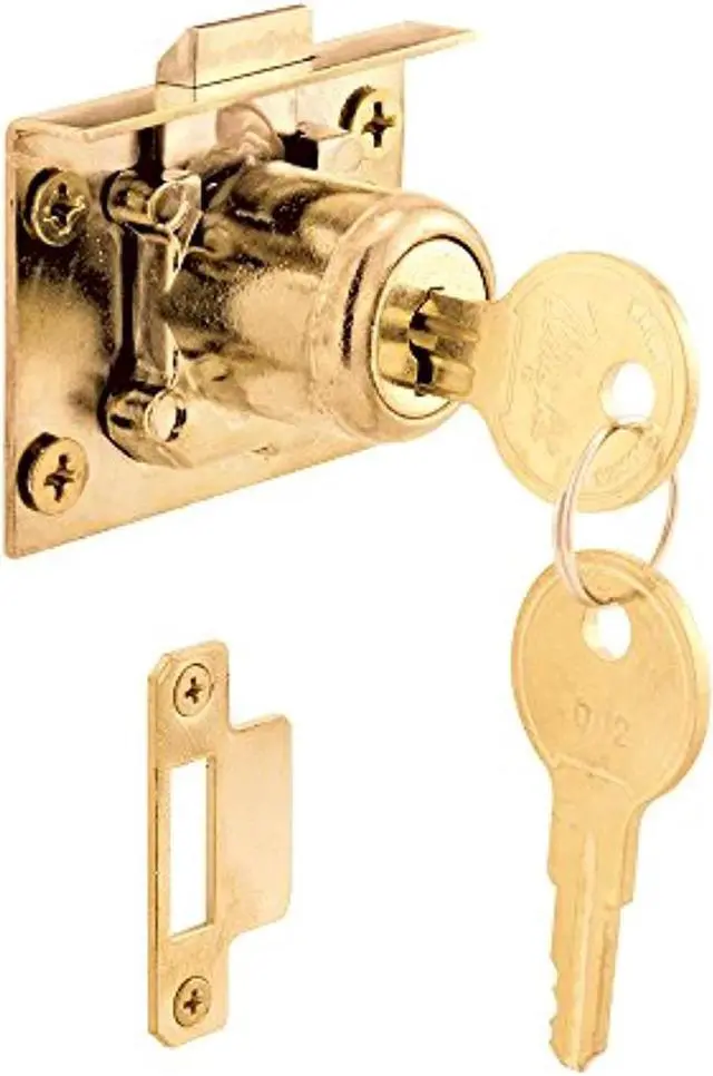 Main image of prime-line products u 10665 spring loaded drawer and cabinet lock mortise, brass